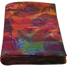 퀸/트윈/킹 핸드메이드 멀티 타이 다이 과일 프린트 퀼팅 스크린 칸타 퀼트 침대 커버 스프레드 보헤미안 침구 담요 던지기 (90X108 인치), 90X108 인치