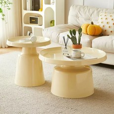 【椿嶼】鐵藝茶幾北歐客廳小戶型家用圓形現代簡約輕奢網紅沙髮邊幾組閤桌, 大鵝黃+小鵝黃【加厚款烤漆0甲醛】