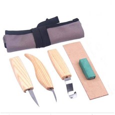 鉻釩合金鋼雕刻刀5件套組 彎刀 萬能刀 修飾刀 磨刀蠟 磨刀皮 帆布袋 木工雕刻刀, 詳見包裝