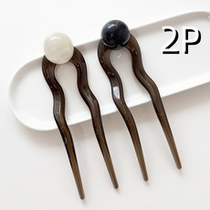 투니스 여성 빈티지 컬러볼 아크릴 U형 비녀 2p
