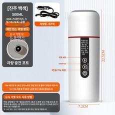 차량용 화물차 자동차 여행 커피트럭 급속 보온 차박 카포트 멀티 전기포트 텀블러, 1670B 차량용 화이트, 1개