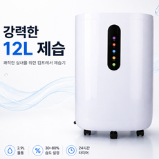 12L 가정용 제습기 2.9L 물통 연속배수 자동습도조절 저소음 빨래건조 장마철 습기제거 1년 무료 A/S, 흰색