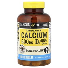 Mason Natural 츄어블 칼슘 플러스 비타민D3 커피 모카 맛 600mg 100정, 5개
