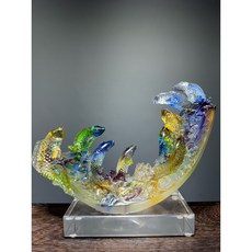 琉璃魚擺件 晶瑩剔透 年年有餘 居家裝飾 辦公室擺設 開運好禮, 彩色