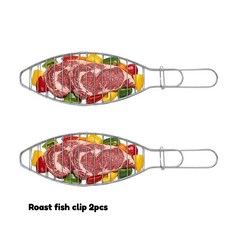 생선 그릴 클립 녹슬지 않는 바베큐 클램프 고기용 휴대용 랙 야외 도구, 1개, 2. roast fish clip2pcs