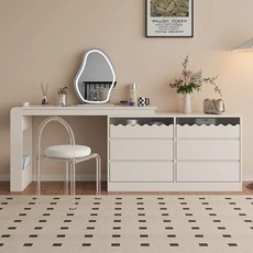 六鬥櫃梳妝臺一體 輕奢奶油風 臥室簡約現代床尾櫃 化妝桌收納, 奶油白,1米鬥櫃