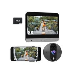 4.3인치 디스플레이 2K 투야 디지털 도어뷰어 WiFi 초인종 카메라 캣아이 도어벨 (32GB 메모리 카드 지원, 01 Peephole Doorbell