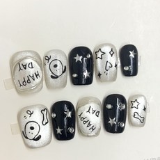 快樂小狗 純手工穿戴甲 童趣塗鴉貓眼 可愛甜美可拆卸美甲, 1個, 快樂小狗【超短梯】17mm,S