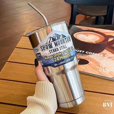 SHOW MOUNTAIN 30oz 冰霸杯 900ml 大容量 304不鏽鋼 保溫杯 附吸管, 鋼本色, 1套