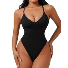 USEASY 보정속옷 바디수트 복부 컨트롤 스트랩리스 브라 보정속옷 여성용 스트랩리스 파자 바디 셰이퍼 끈 팬티 라이트 보정 속옷 블랙 로우 백 XL