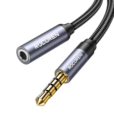 Rocoren 3.5mm 잭 AUX 오디오 케이블 남성-여성 이어폰 연장 코드(전화용 마이크 포함) 자동차 태블릿 헤드, 03 2미터, 01 Dark Grey