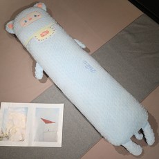 卡通動物長條抱枕，可愛側睡枕，床上趴枕，床頭靠墊，孕婦夾腿抱枕, 藍色貓,80cm(0.73kg)