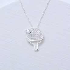 【Angel & Me】微鑲鑽桌球拍 s925純銀項鍊 生日禮盒/紀念禮物, 1個, 搭配16吋鍊條 (40公分)-鎖骨鍊長