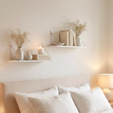 무타공 벽선반 인테리어 벽걸이 선반 못없이 무지주, 화이트, 1단