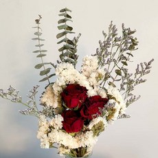 玫瑰幹花混搭花束 勿忘我diy客廳房間真花擺件 ins北歐風家居裝飾, 紅玫瑰HS(無瓶)