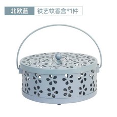 嗨購 創意蚊香架 防火滅蚊香盒 家用室內防風蚊香盤 大號香薰爐 防燙架 可掛, 梅花藍色【帶蓋防火】