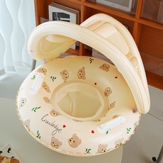 lunglungs 寶寶游泳圈 帶遮陽蓬 適合 0-4歲, 可拆卸遮陽 復古森林小熊座圈