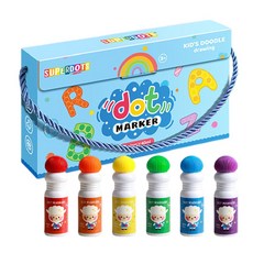 KIDS PARK兒童點點筆套裝/安全無毒可水洗/多款可選，激發孩子繪畫天賦與創造力, 6色禮盒-中盒藍色(6支筆不含紙), 1套