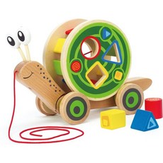 Hape Walk-A-Long 달팽이 당기기 장난감 | 수상 경력에 빛나는 유아용 나무 밀기 및 당기기 장난감 탈부착 가능한 색상 포함