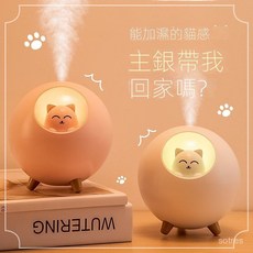 臺灣 出貨 超低價【臺灣出貨】萌寵星球貓加濕器USB充電傢用臥室辦公室便攜大容量香薰夜燈補水【YiZE】, 星球貓加濕器粉色+超大噴霧,插電款