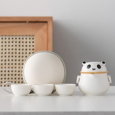 輕奢熊貓旅行茶具一壺三杯快客杯高檔功夫茶具禮盒商務禮品伴手禮, 1個, 熊貓/便攜套-三杯:1