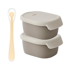 퍼기 동물 이유식 스푼 + 이중밀폐 이유식 보관용기, 토프브라운 2P, 곰베이지, 1개