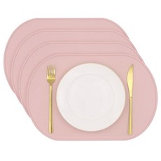 Yuuzue 타원형 실리콘 플레이스 매트 베이지 6개, 라이트 핑크