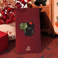 可愛小貓立體刺繡紅包袋, 1個, 蘋果小貓紅包,長款
