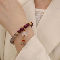 精選優品 原創國潮老山雙圈手串 天然瑪瑙紫蘇木蘭花弔墜檀木中式手鏈手飾