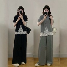 여성 빅사이즈 캐주얼 레이스 페이크 투피스+와이드 팬츠 SS54Z1J79P 슈슈1