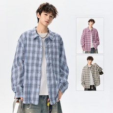 Asure 남자셔츠 체크셔츠 오버핏셔츠 체크 긴팔 캐주얼 클래식 아우터