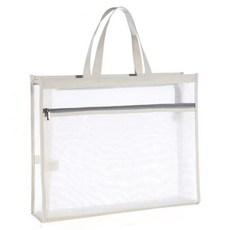 文件袋美術手提袋畫畫工具收納立體大容量可單肩透明網紗, 1個, 網紗A3米白色