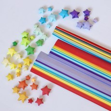 행운별 종이접기 오각별 수공예 DIY 다채로운 컬러 반짝이 장식 선물용, 단일 사이즈, 무지개 색상