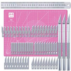 65PCS/세트 공예 커팅 템플릿 나이프 세트 및 A4 커팅 매트 세트 아트 앤 크래프트 블레이드 정밀 커팅 규칙 종이 모델 툴, 핑크