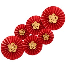 花朵珍珠扇婚房扇花裝飾套裝婚禮佈置, 紅色紙扇花