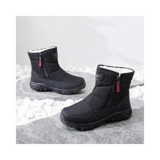 雪靴男款中筒防水防滑雪地靴加絨保暖靴子大尺碼戶外防寒登山鞋, 黑色