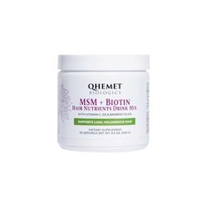 Qhemet Biologics MSM + 비오틴 헤어 영양 드링크 믹스 - 풍부한 볼륨을 지원하는 비타민 파우더 - 모발 건강을 위한 대나무 실리카 및 비타민 D3 + B12, 240g, 1