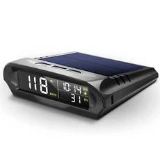 자동차 무선 HUD 헤드업 디스플레이 태양광 GPS 디지털 속도계 LCD 화면 과속 경보 KMH/MPH, 1) Black, 1개