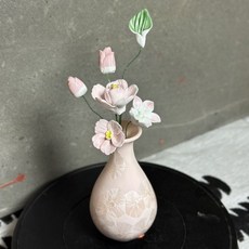 景德鎮陶瓷花擺件手工創意瓷花小飾品仿真花擺件迷你小花瓶伴手禮, 粉色玉壺春花瓶+陶瓷小花6朵隨機款式