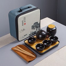 旅行茶具套裝窯功夫陶瓷一壺四杯伴手禮茶具, 1個, 四方包前程西施壺黑色黑盤茶葉罐:如圖所示756
