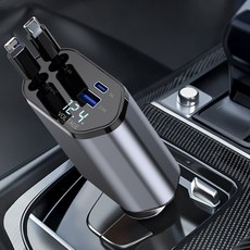 복우롱 120W 고속충전 차량용 4in1 충전기 신축케이블 내장 Type-C USB 멀티포트 충전기, C1, Type.c--Type.c