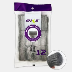 OKS 스틸울 철솜 수세미 0000 12개입, 1세트