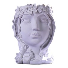 shangren 여신 얼굴 머리 재배자 즙이 많은 선인장 허브 냄비 침실 정원 공예, 10.3x13.6cm, 수지, 하얀
