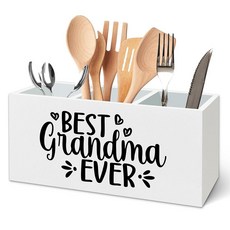 TWRVI Grandma 조리대용 주방 기구 홀더 최고의 할머니 선물 손녀가 주는 할머니를 위한 생일 선물 주방 테이블 장식용 최고의 할머니 목재 식기 홀더 정리함, TWRVI Grandma 조리대용 주방 기구 홀더, 최