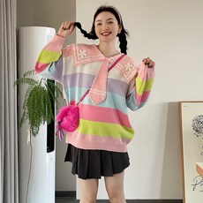 빅사이즈 스웨터 키 작은 임부 상의 임부복 무지개스트라이프 임부 이너