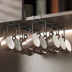 주방컵걸이 철제 벽걸이 물컵건조대 주방용품 무타공 머그컵걸이 8구, 블랙, 2개