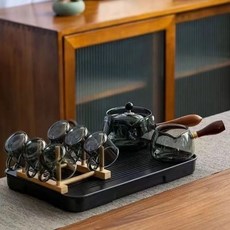 仙茶居 臺灣出貨 旋轉逍遙壺 小青柑專用泡茶壺 玻璃耐高溫煮茶器 家用電陶爐茶具套裝 戶外旅行茶具, 逍遙壶+公道杯+6個把杯+茶盤（送杯1, 1個