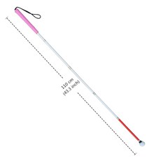 105-155cm 핑크색 손잡이가 있는 알루미늄 블라인드 지팡이 반사 레드 시각 장애인을 위한 접이식 워킹 스틱 5개 섹션 아래로 접힘, 110cm(43.3인치)