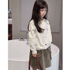Kakali 女童學院風刺繡針織開衫外套