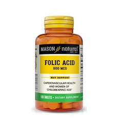 Mason Naturals 葉酸錠 800mcg, 100顆, 1罐
